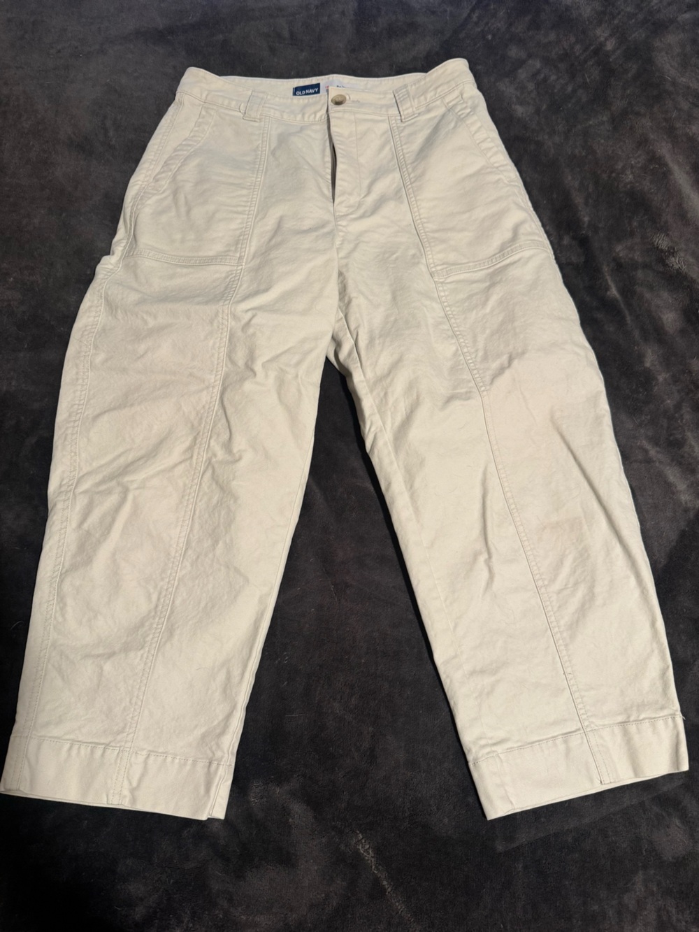 Old Navy Cream Cropped Utility Trousers - High Rise Barrel Leg